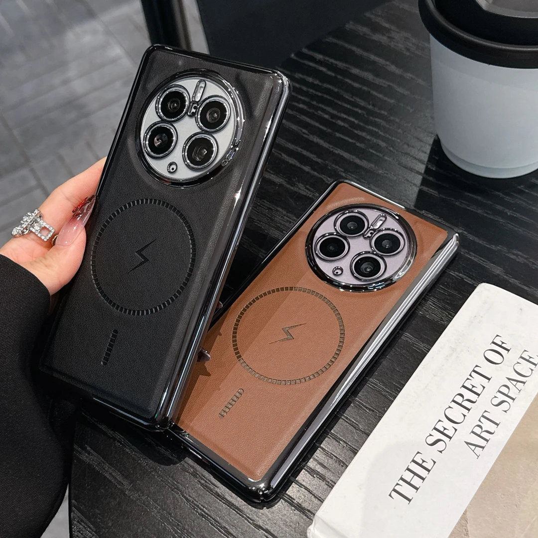 适用于【华为mate50】电镀磁吸精孔皮纹轻奢商务手机壳