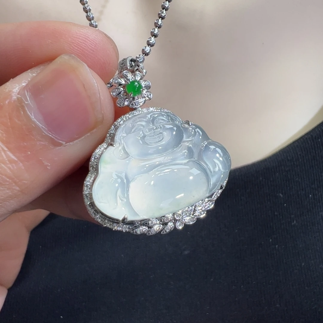 翡翠吊坠(不含链)18K金镶嵌