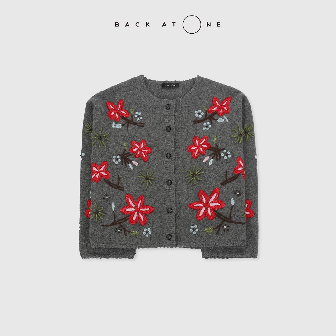 BACKATONE“绽放系列一绚烂” 手工刺绣花边针织开衫 BFF-1AS234B-K