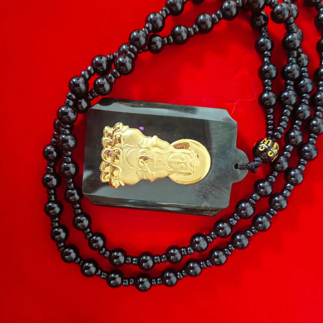 F085-时尚精美天然墨玉观音吊坠-赠礼盒