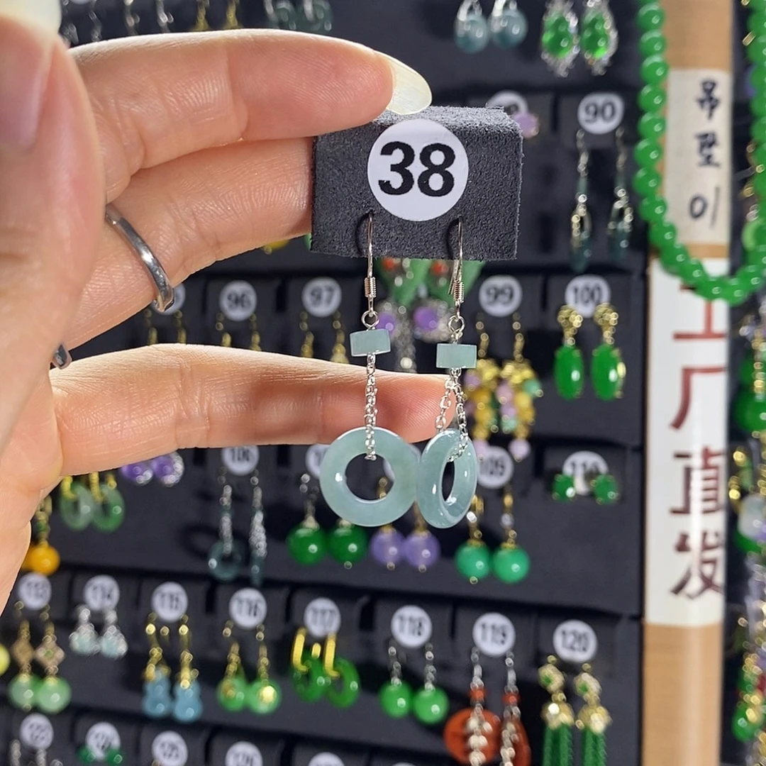 银S925镶嵌翡翠耳饰38