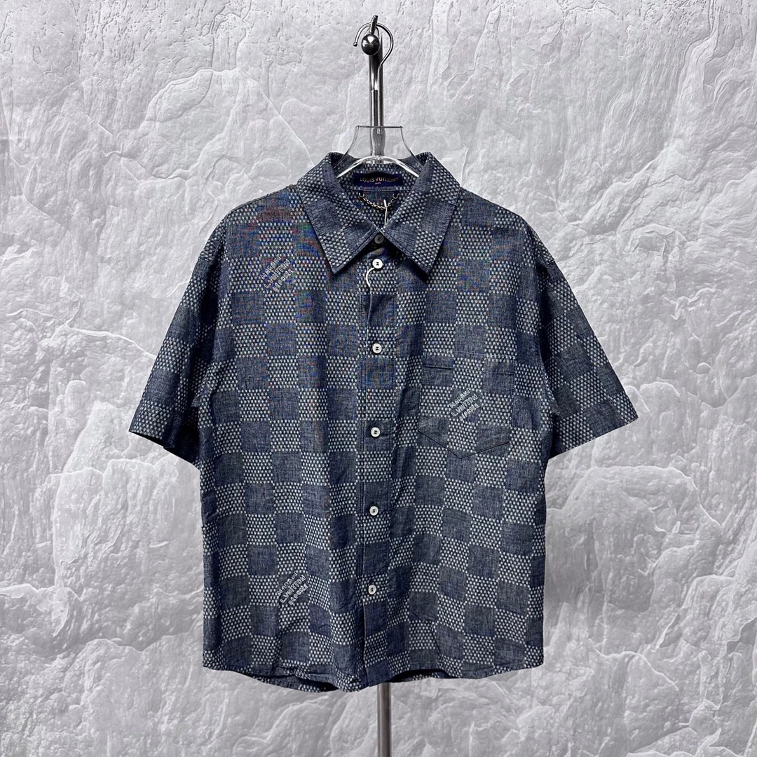 未使用 LouisVuitton/路易威登 FW24棋盘格满印衬衫短袖M码J01823