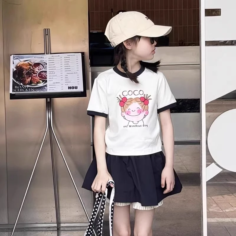 女童短袖T恤套装夏季2025新款潮儿童休闲夏装女孩裙裤两件套洋气