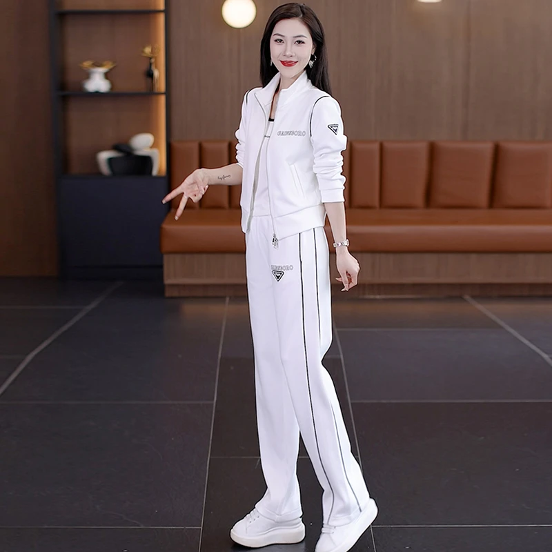 休闲时尚运动套装女士春秋新款小个子立领卫衣阔腿裤洋气两件套潮