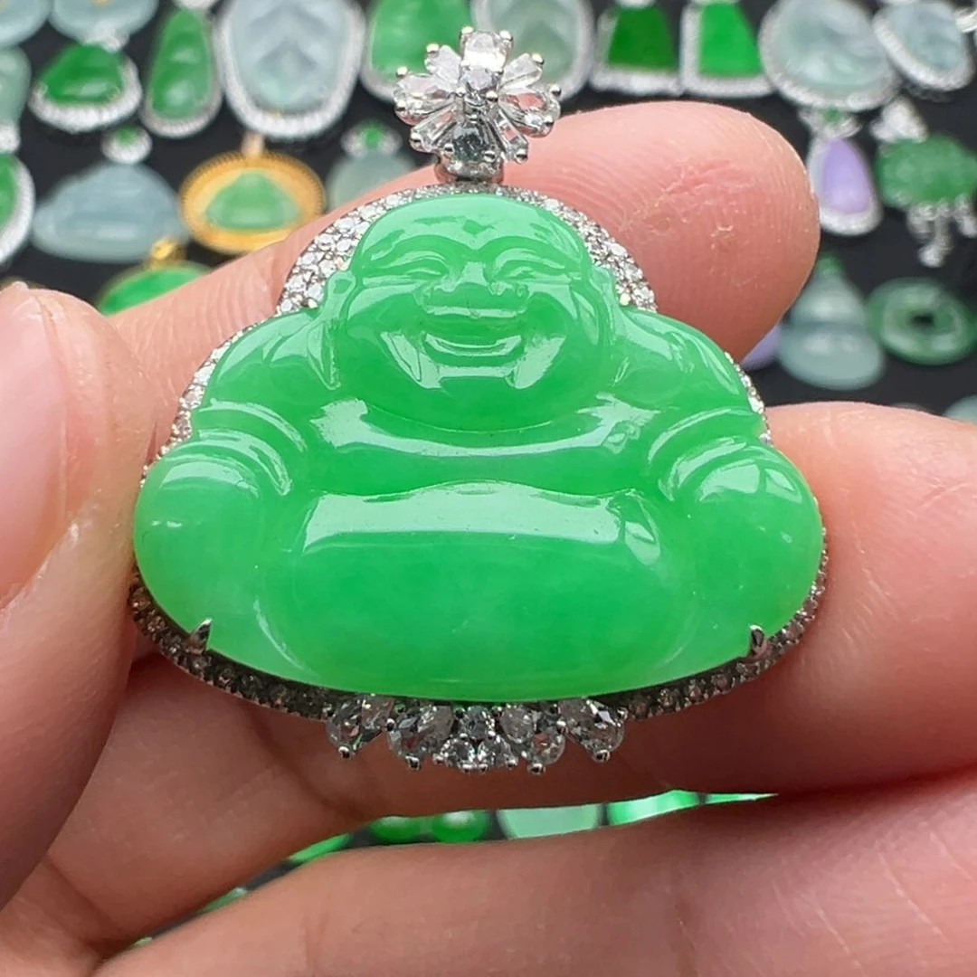 翡翠颈饰18K金镶嵌佛27.8