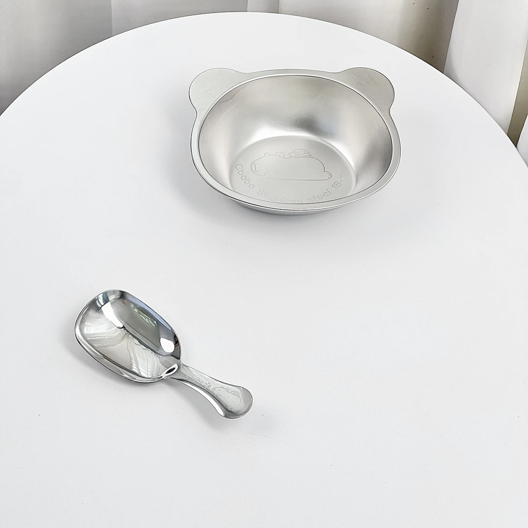 小熊碗+卡皮巴拉勺套装18-10不锈钢勺碗两件套