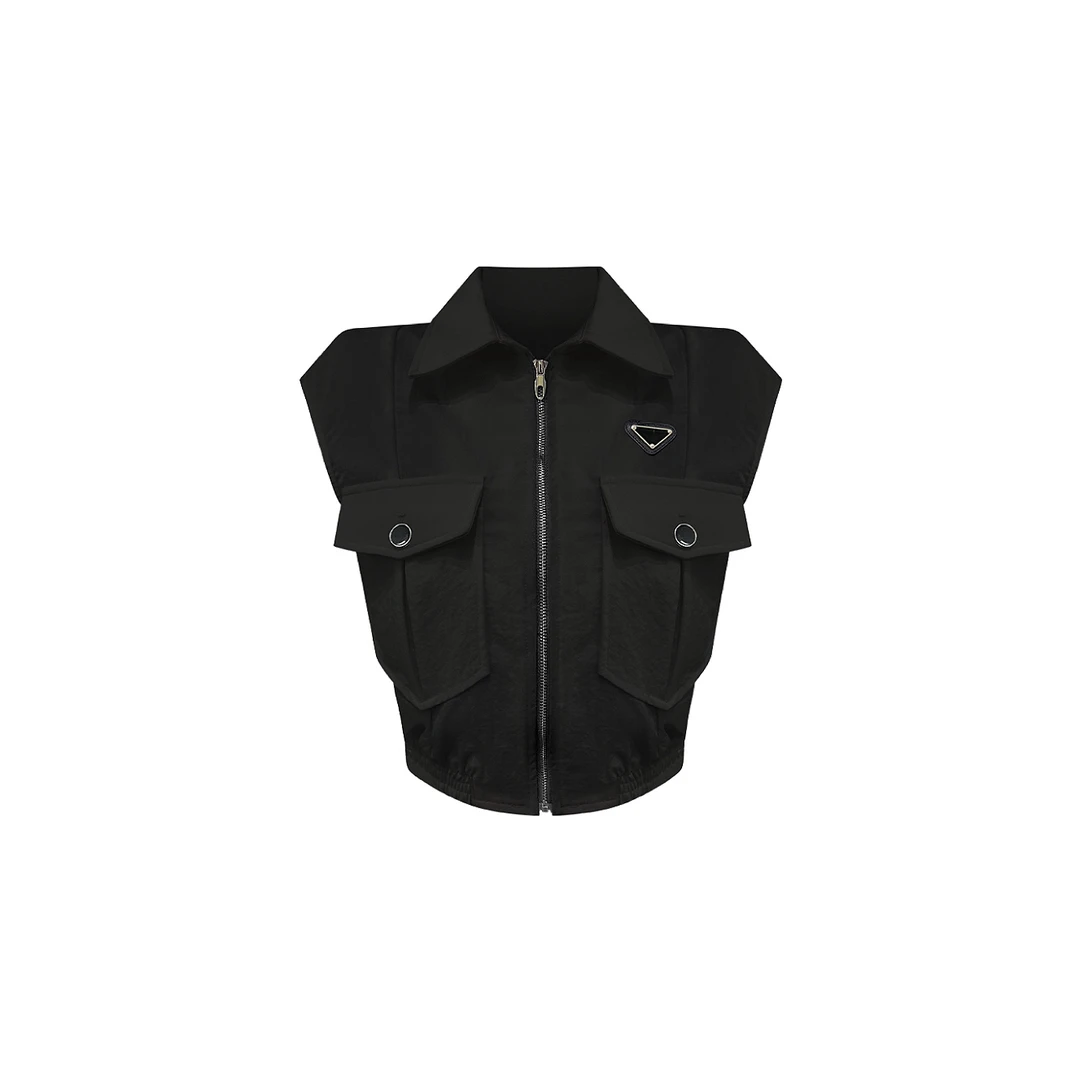 2025夏季翻领工装无袖上衣高级显瘦小众时尚短款外套