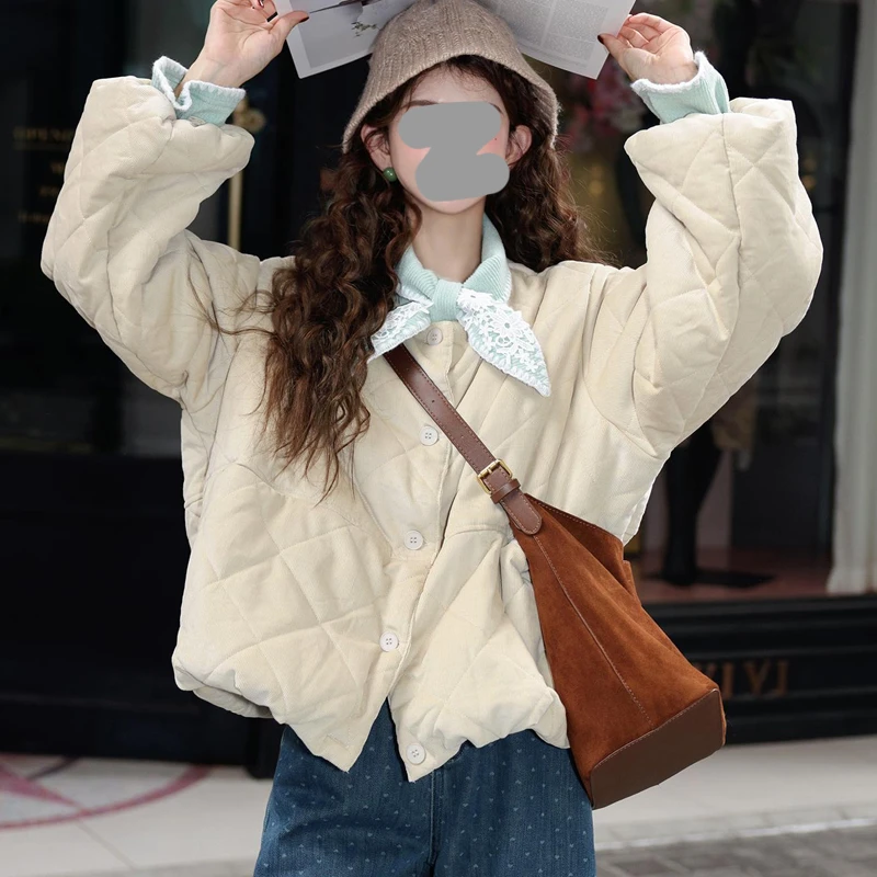 【稻浪翻金】复古港风灯芯绒保暖宽松棉服外套洋气高级感圆领百搭款