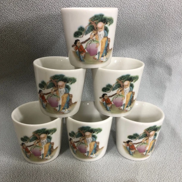 陶瓷品寿星茶杯6支，直拍默认发（任意搭配）