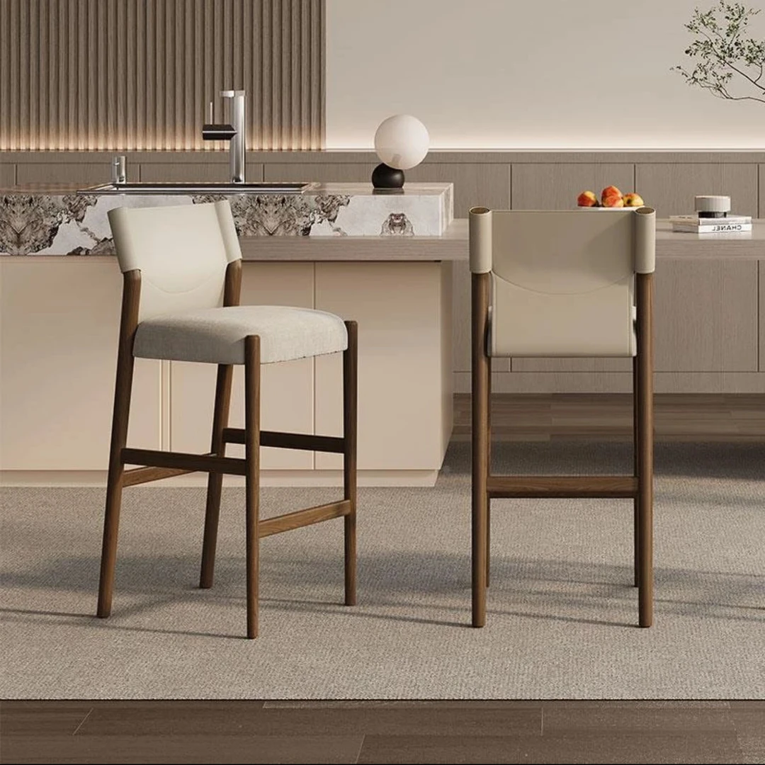 吧台椅实木汇集现代简约创意酒吧白蜡木实木咖啡厅靠背高脚椅子