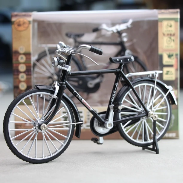 经典复古成品二八大杠合金自行车模型静态摆件滑行转向联动链条
