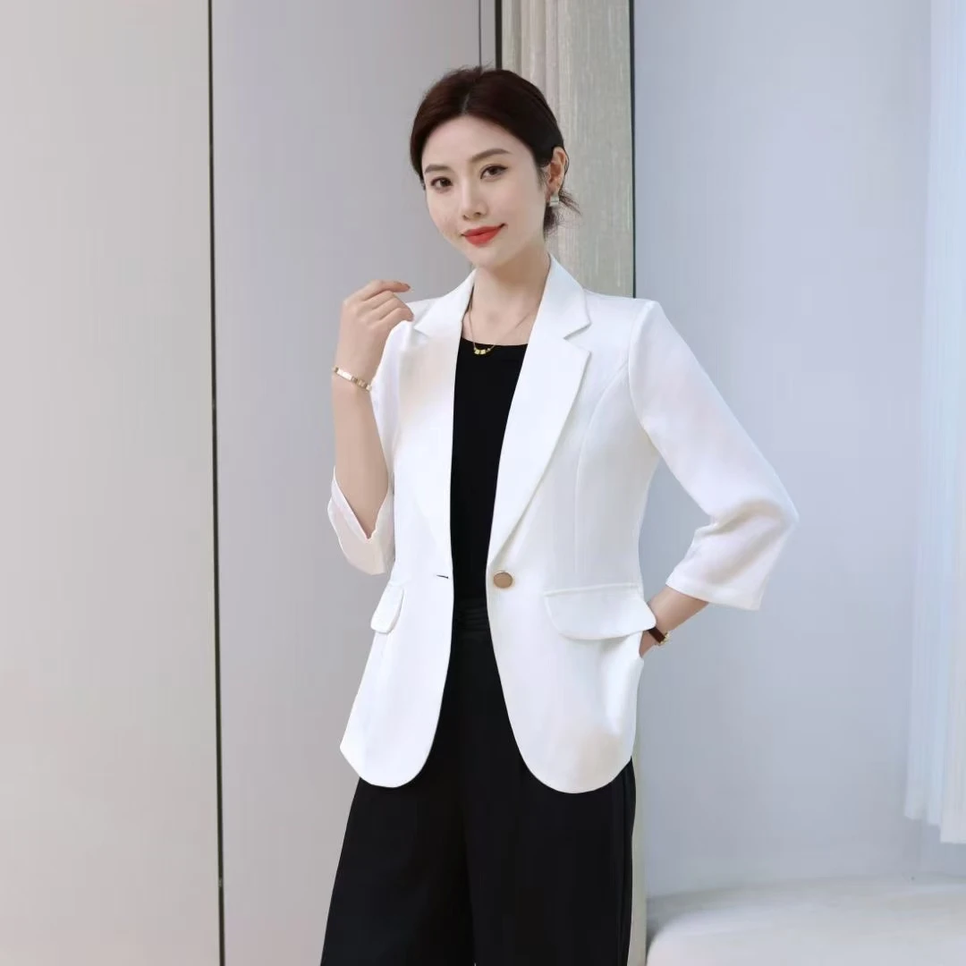 夏款垂感冰丝皱手抓花百搭休闲时尚气质显瘦薄款西装小外套M2546