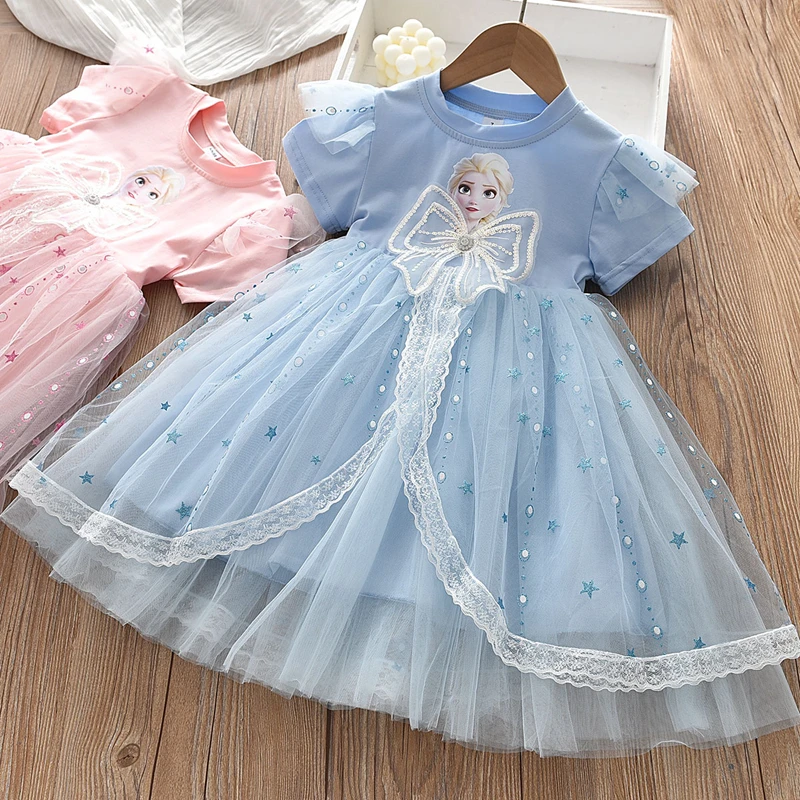 女童夏季爱莎公主裙  洋气小女孩蓬蓬裙棉布裙夏装网纱裙连衣裙