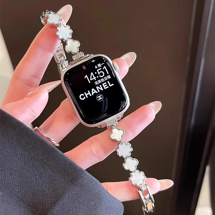 适用苹果手表s10表带watchs9/8/7/6/SE/Ultra四叶草贝母表带女款