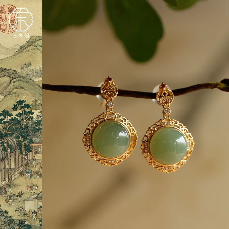 东方俪DOFUNLY【春华芳】和田玉蛋面耳坠18K金高级感FQEZ 雅韵