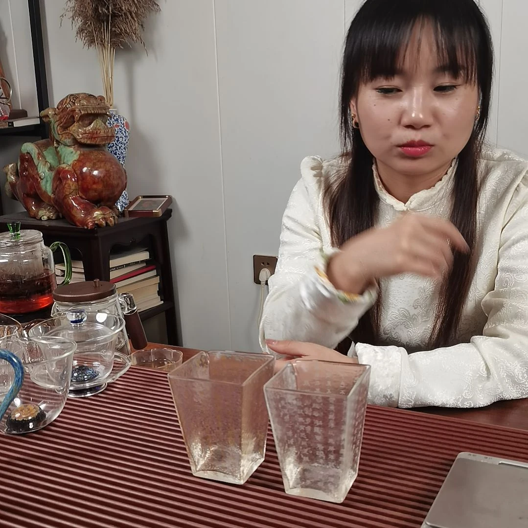 手柄款高硼硅玻璃经文方杯一对