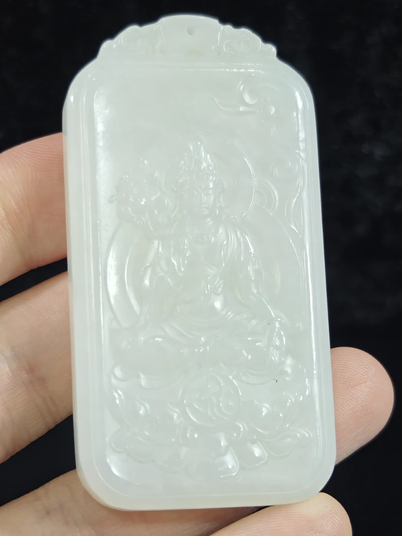 旧藏天然和田玉观音玉牌龙马精神双面挂件吊坠配饰52克68*35*9mm