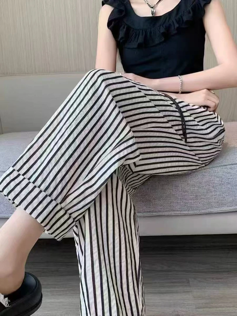 欧货竖条纹休闲裤9921