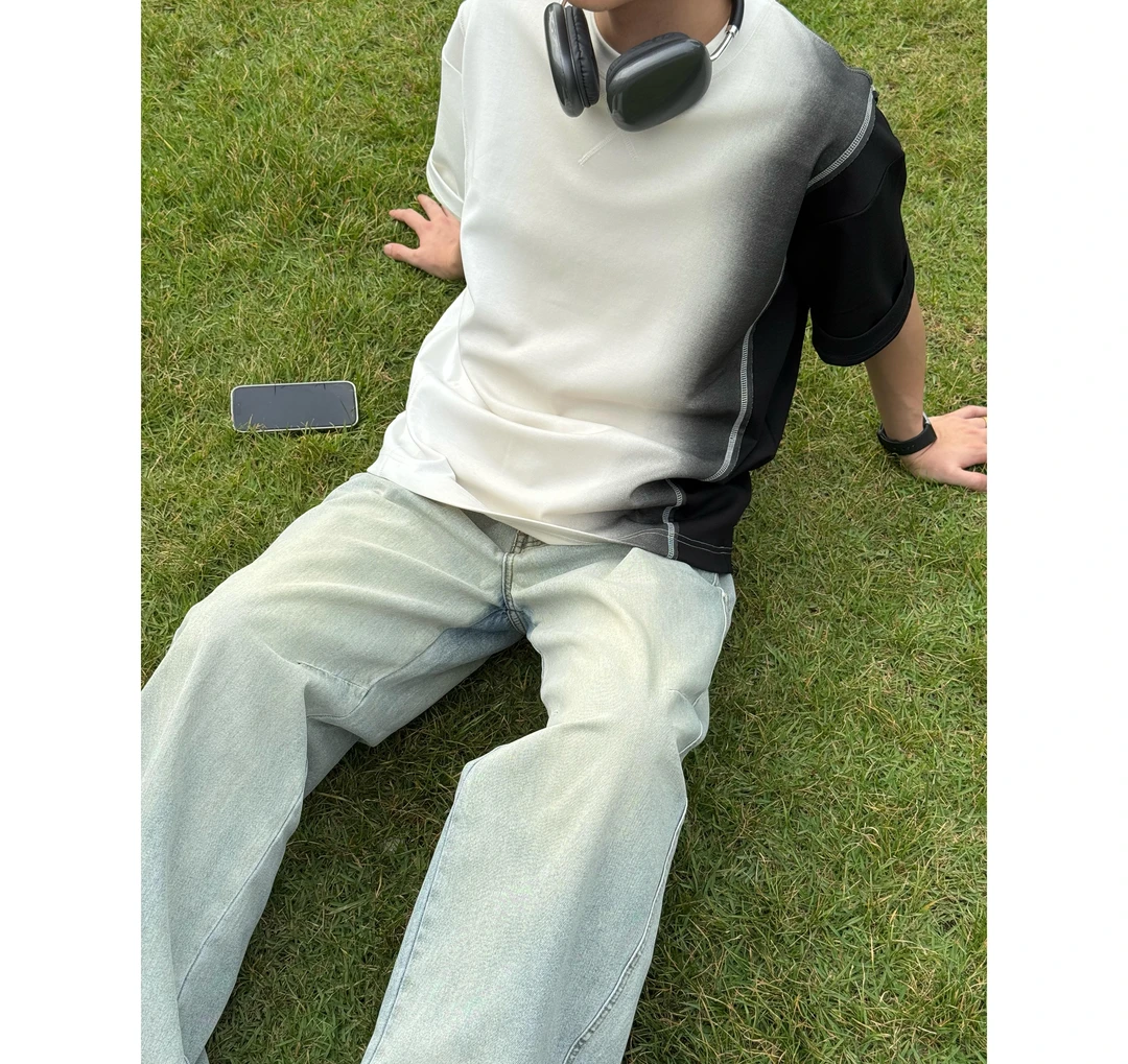 【空气棉280g】夏季新款渐变宽松小领口百搭休闲潮流高级感短袖T恤