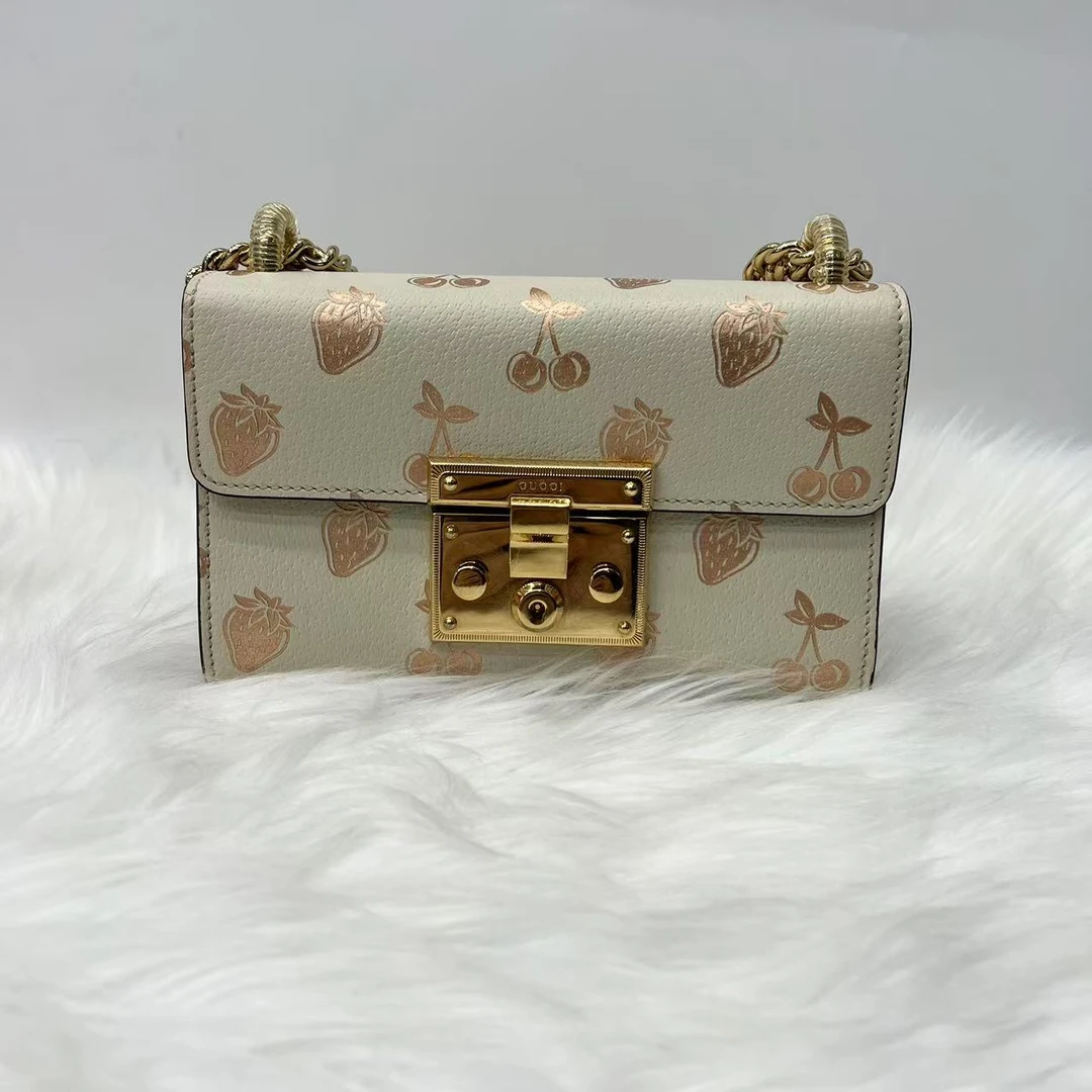 99新 GUCCI/古驰 白色印花月光宝盒链条斜挎包/奢侈盒子包