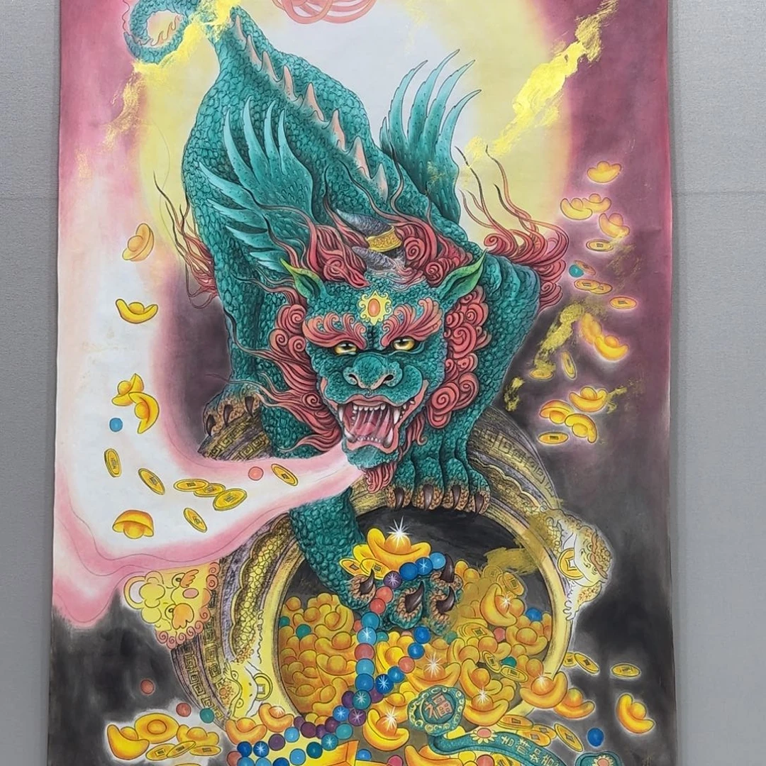 国画竖幅六尺精品貔貅贾敏