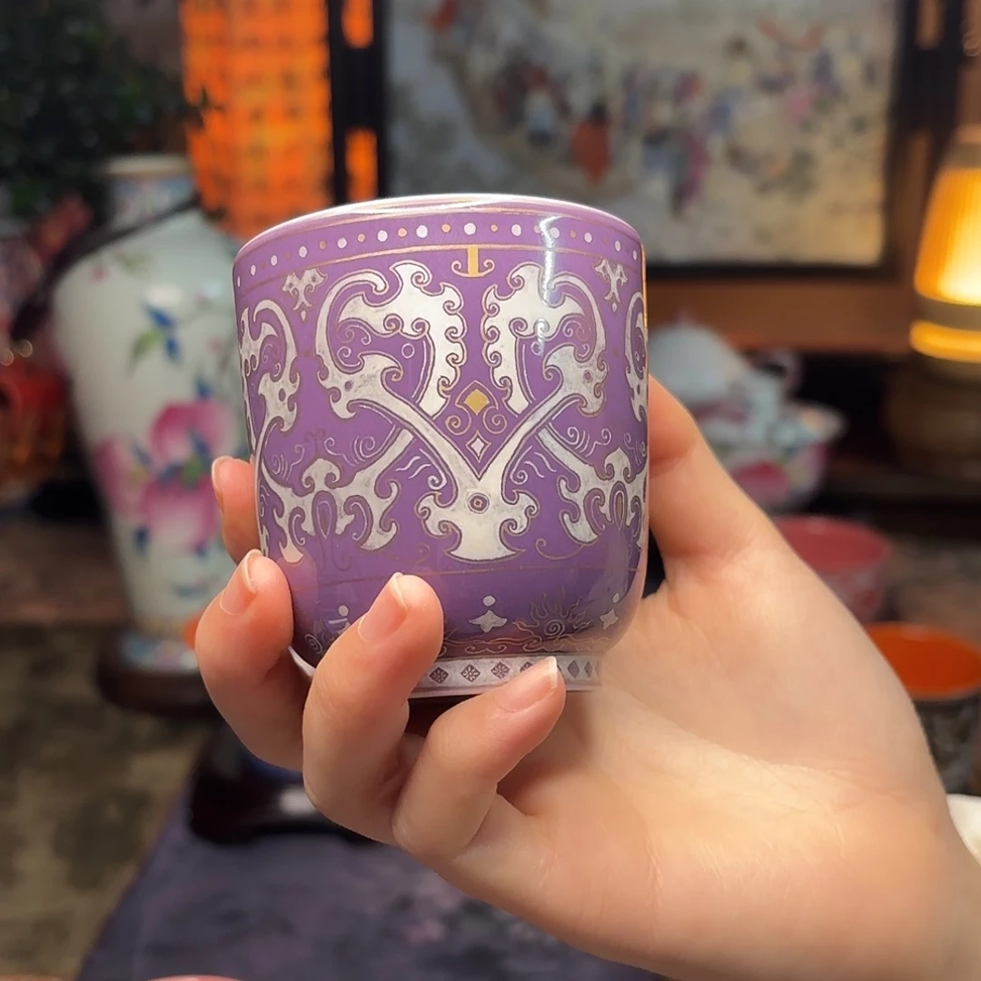 陶独家高温撞色釉加金银错杯