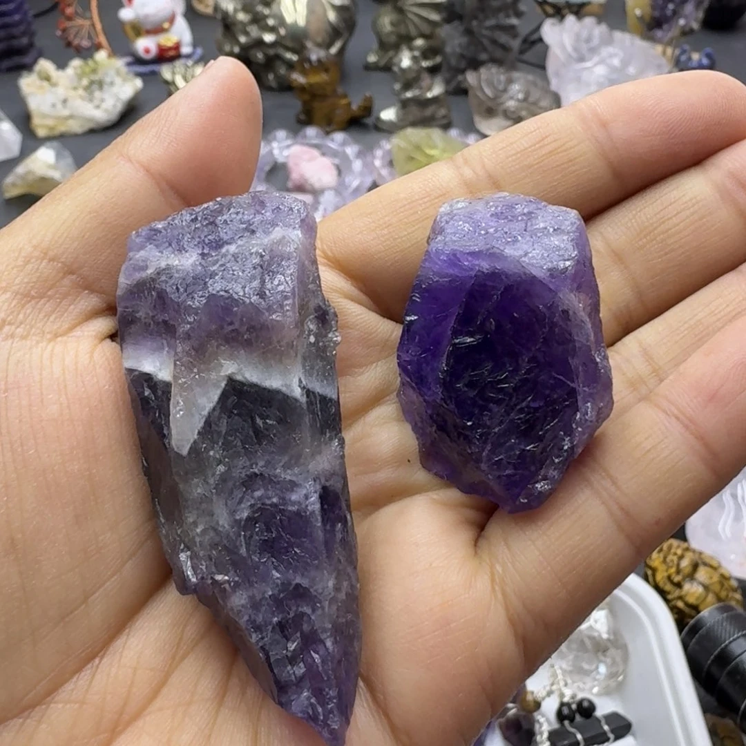 石材紫晶原石两颗