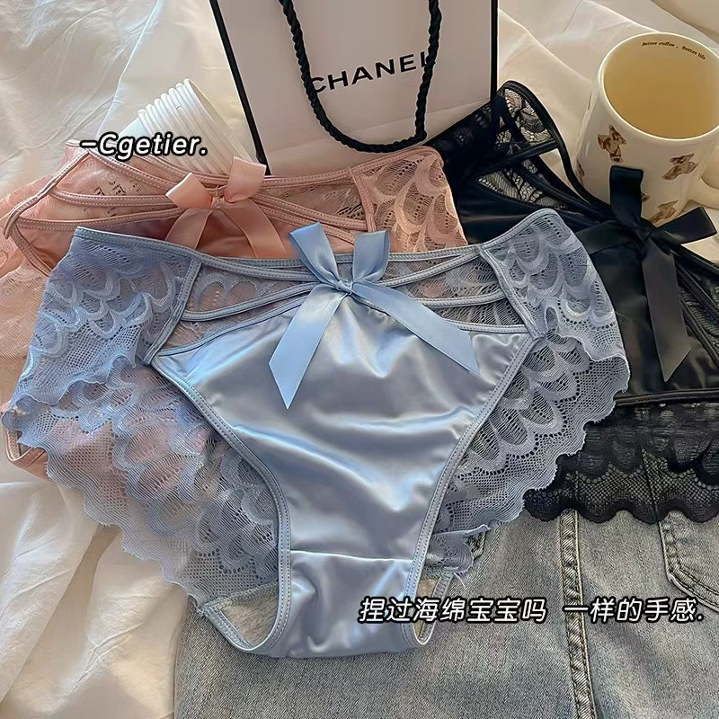 天使之翼日系纯欲性感蕾丝内裤女士蝴蝶结交叉中腰透气聚乳酸少女
