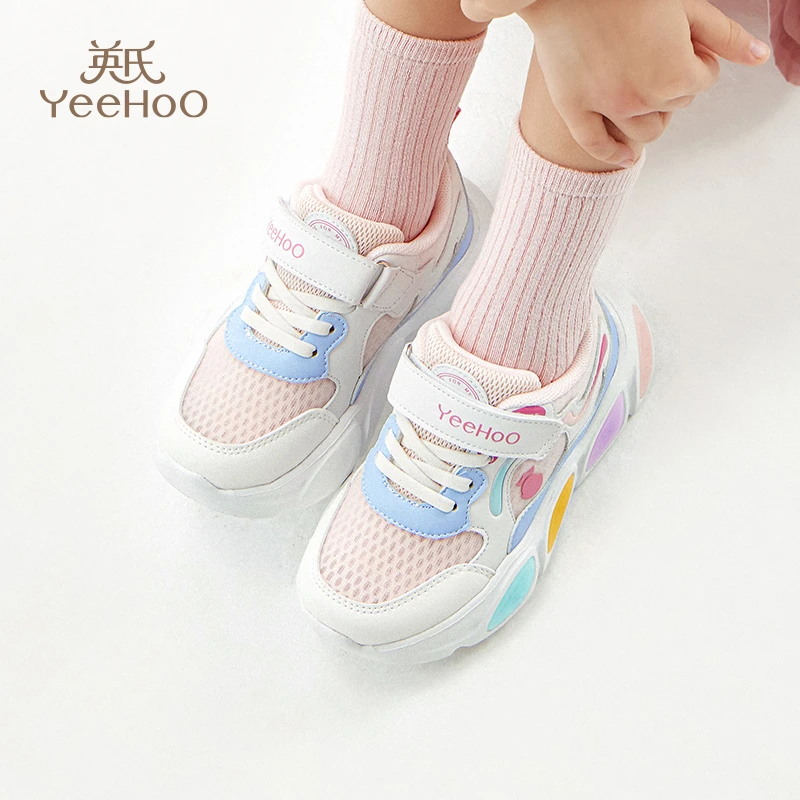 英氏童鞋儿童运动鞋2025夏季新款透气防滑女童小童闪灯鞋网面鞋
