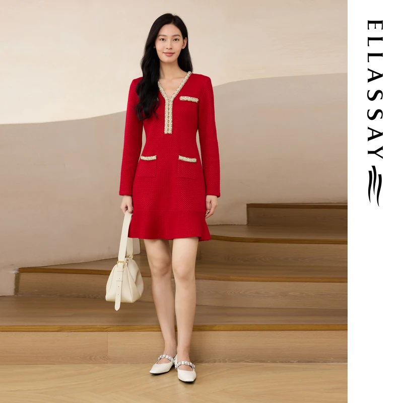 ELLASSAY歌力思2026早春新款简约小香风连衣裙女EWE371M05900