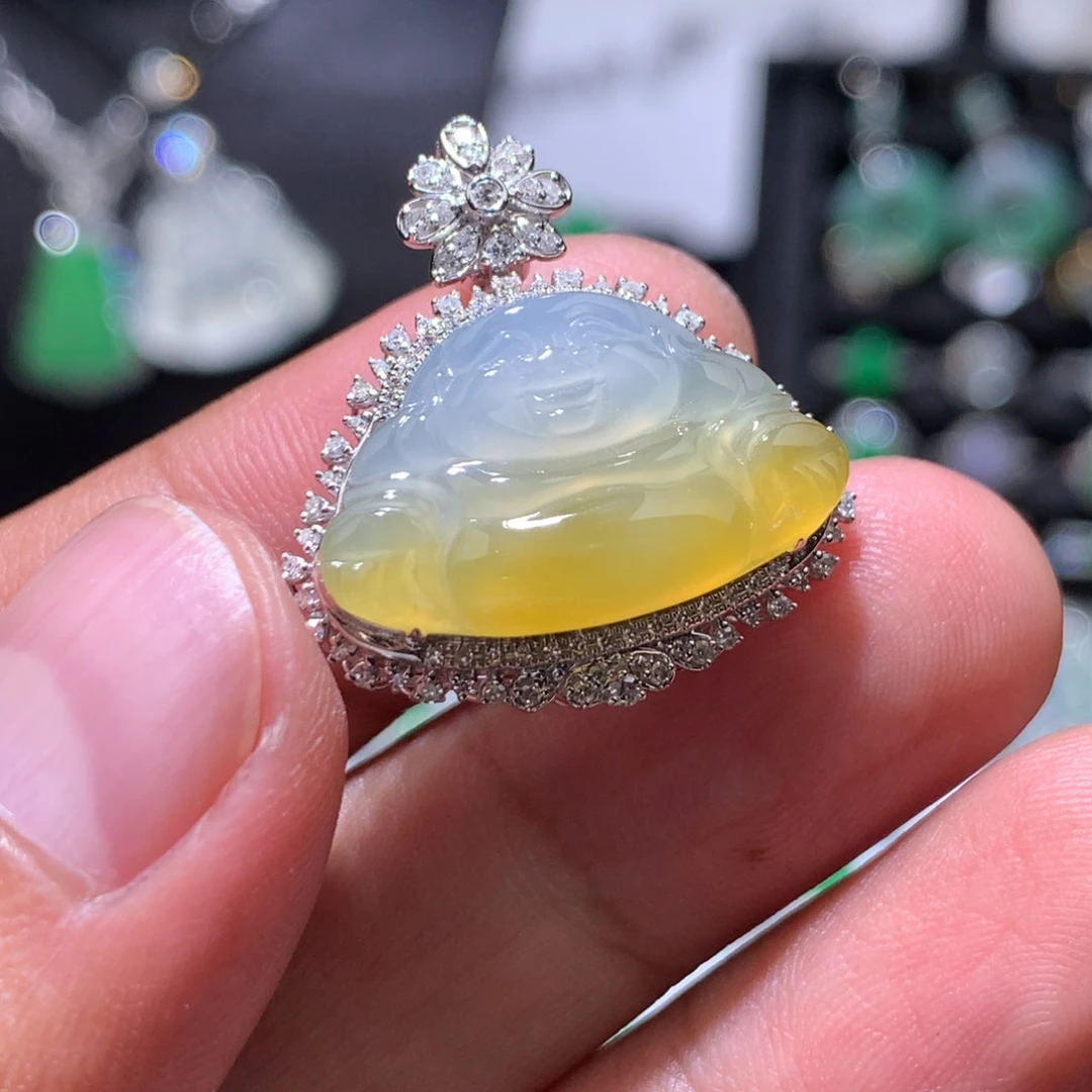 翡翠18K金镶嵌吊坠(不含链)
