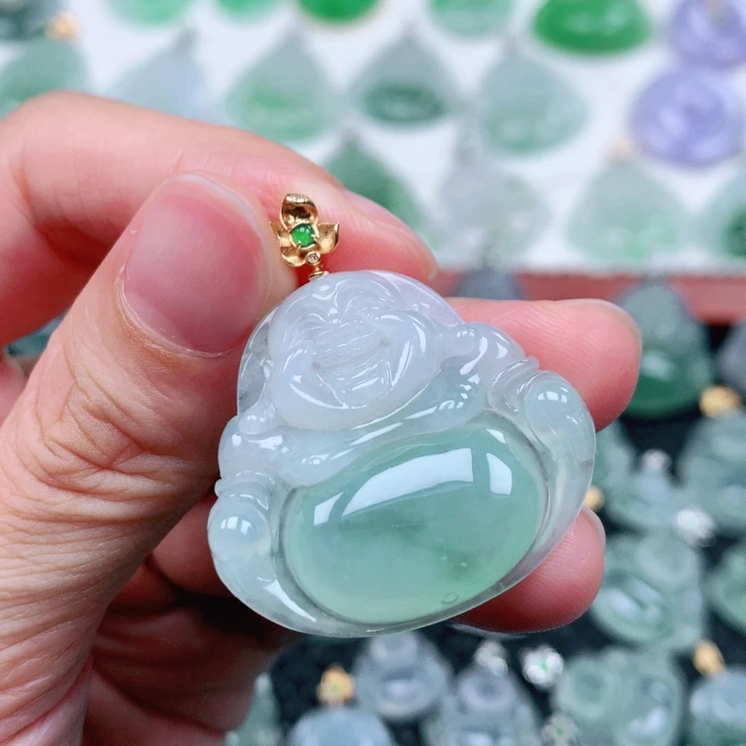 翡翠18K金镶嵌吊坠(不含链)