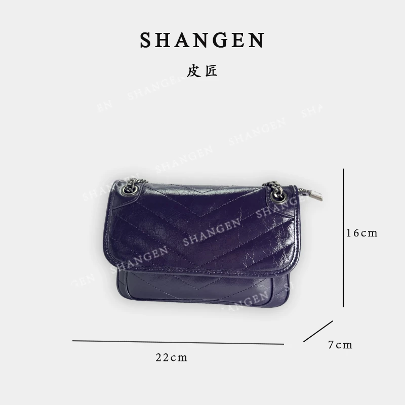 【母亲节礼物】XKY-6124-暗夜紫【小】复古邮差头层牛皮斜挎女包
