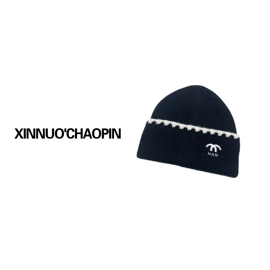 欧洲站高级感帽子字母针织帽百搭冷帽毛线帽保暖时尚户外