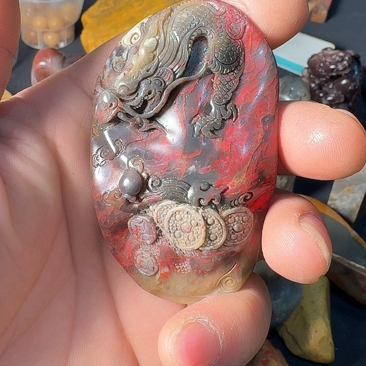 昌化石黑田鸡血手把件