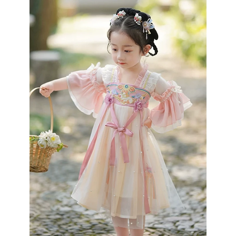 儿童连衣裙女童夏季中国风古典超仙襦裙汉服女宝宝古风夏装薄款潮