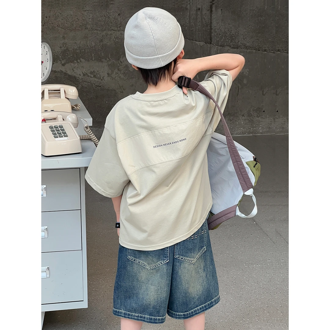 Q【派町】夏装儿童韩版时尚简约字母印花休闲套头两色短袖T恤CC1028