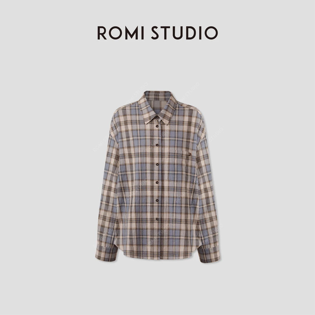 ROMI STUDIO“复古格调”低饱和撞色格子舒适棉质衬衫RWCRS94159