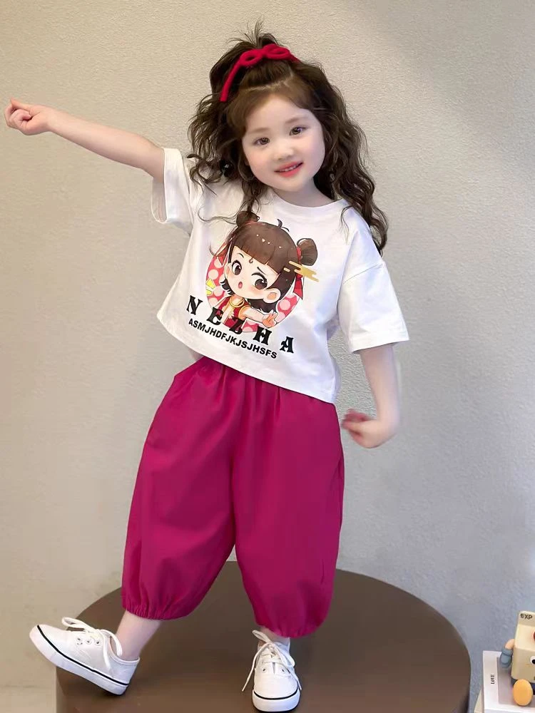 女小童运动套装夏季2025新款女宝宝哪吒短袖夏装小女孩薄款两件套