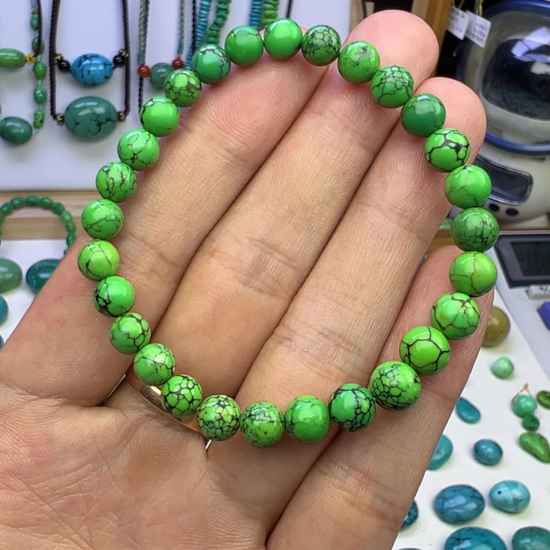 菜籽绿玉化网花圆珠手串