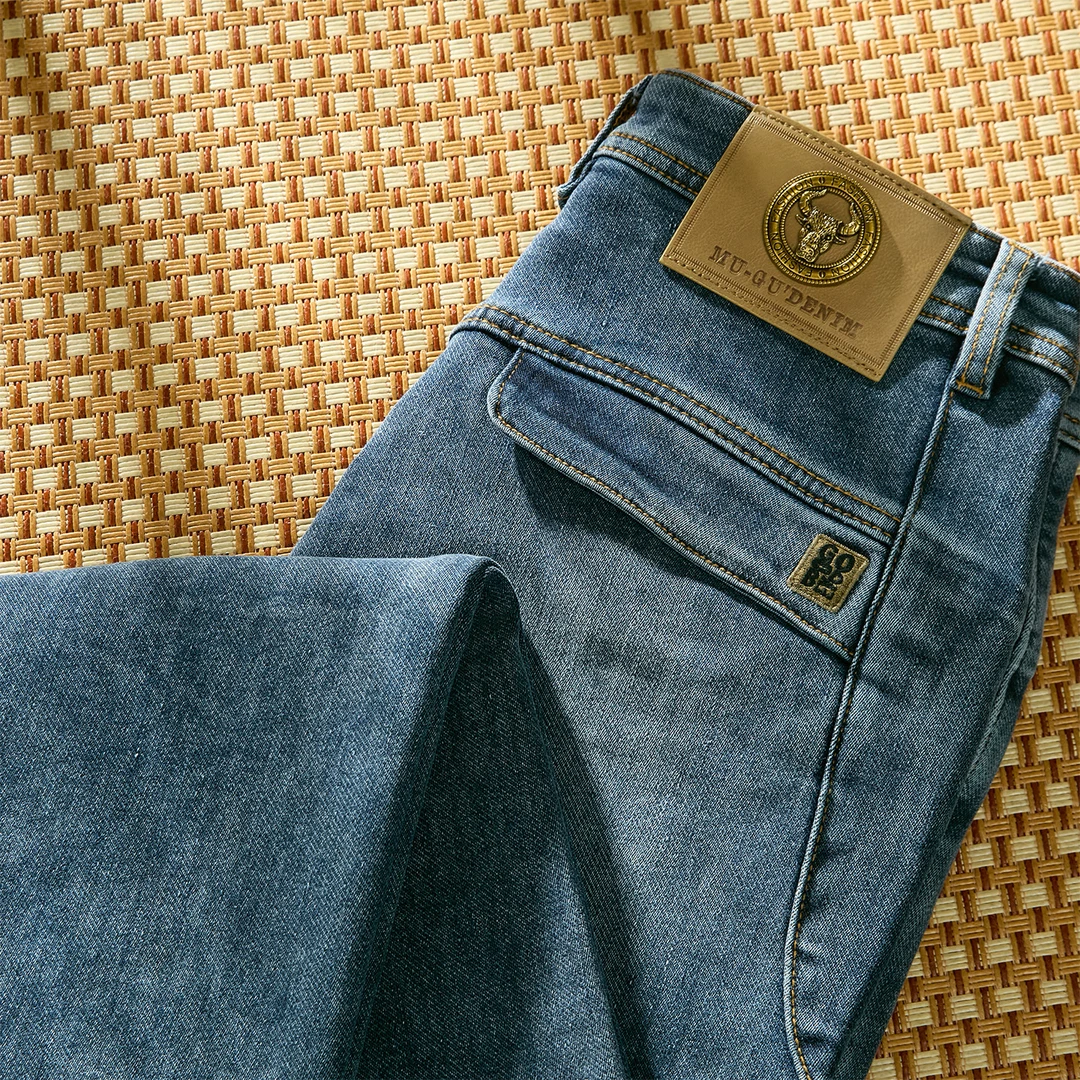 冬季火山棉加厚复古牛仔裤男 弹力洗水休闲商务直筒裤子