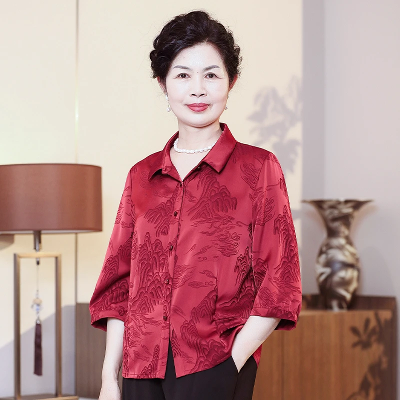 中老年妈妈薄款衬衫女国风高档春夏装60岁70老人奶奶太太夏季衣服