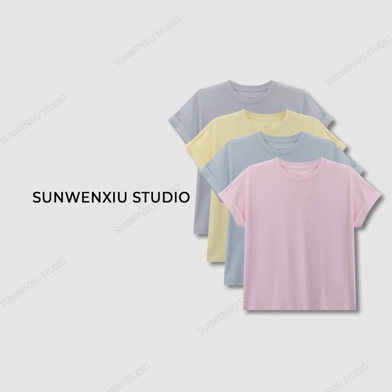 swx studio3店 “奶油系”棉麻混纺薄款舒适透气圆领T恤
