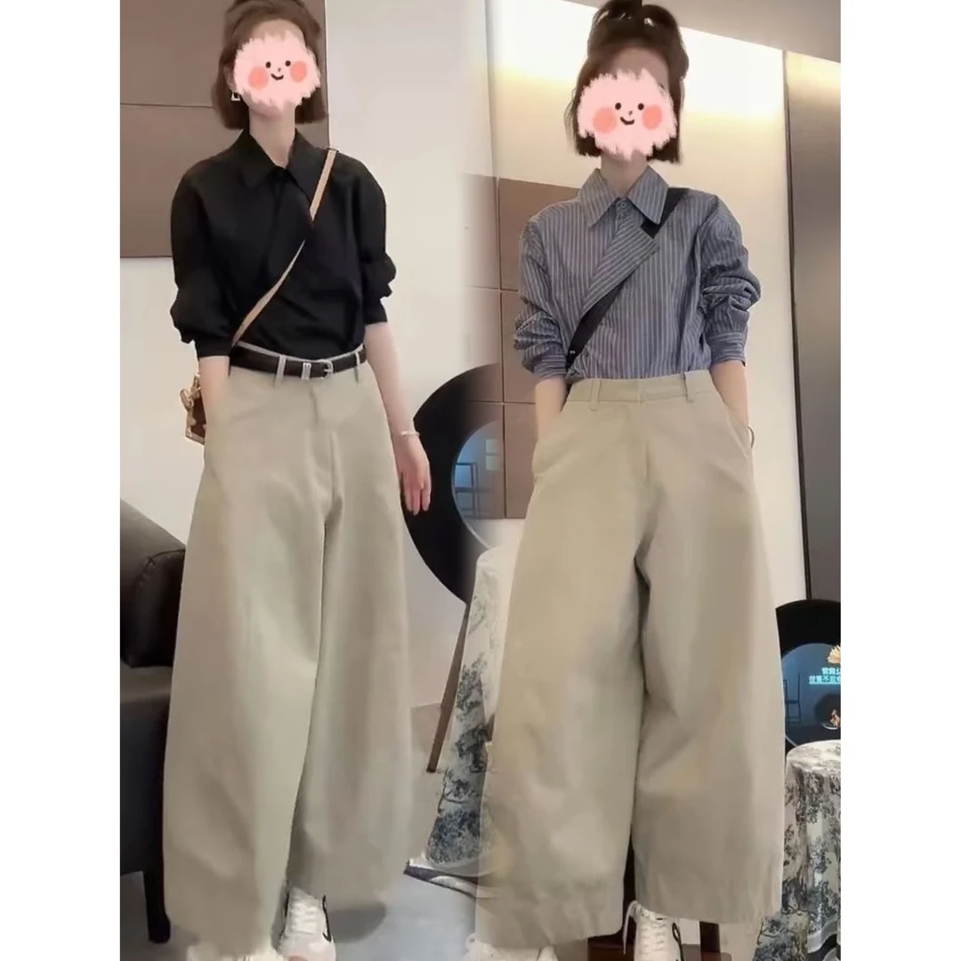 早秋新款小众设计师阔腿百搭休闲裤宽松显瘦外穿通勤简约长裤子潮