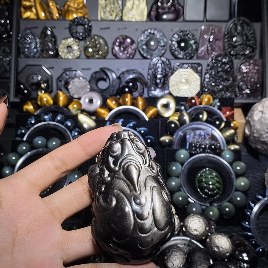 韩***程黑曜岩未镶嵌手链