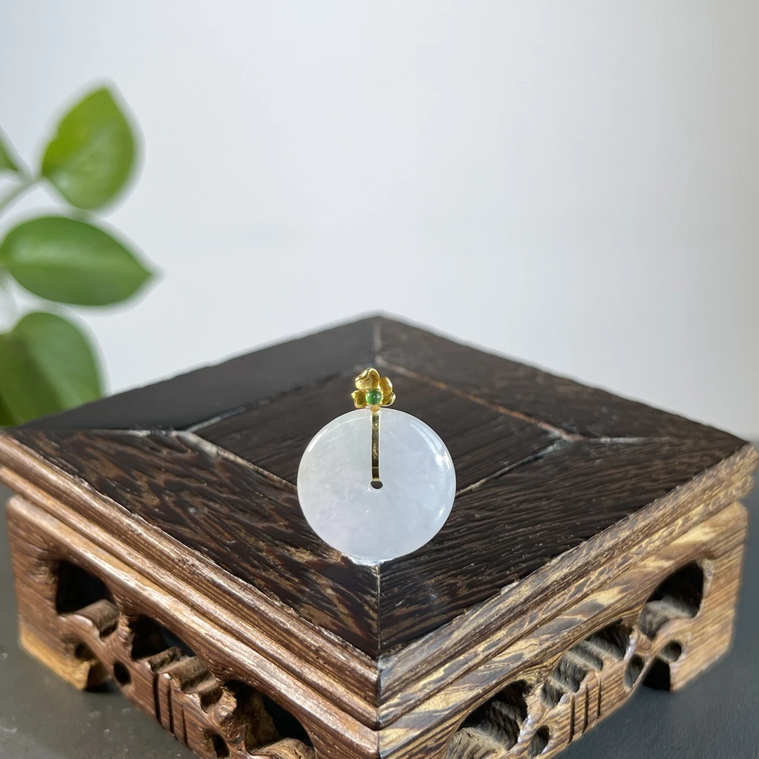 JTA10-20  天然缅甸A货翡翠  18k镶嵌平安扣