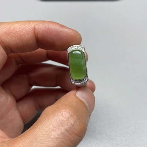 和田玉戒指银S925镶嵌非*