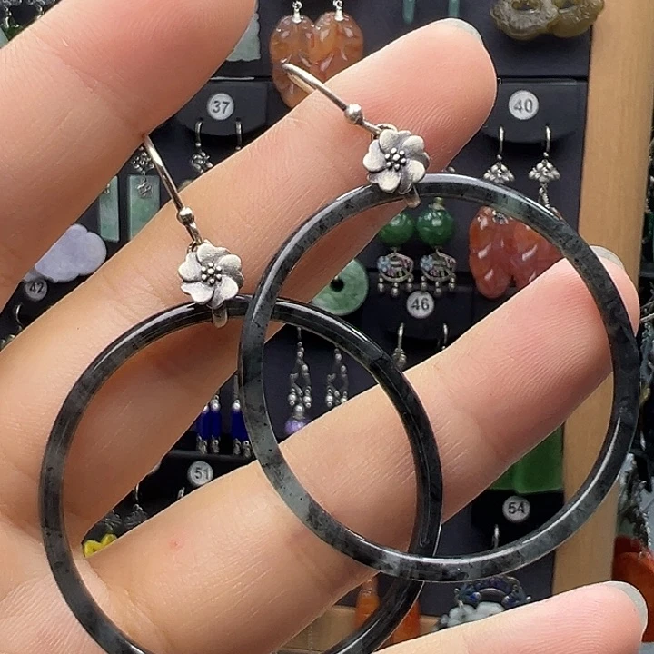 翡翠银S925镶嵌耳饰555556