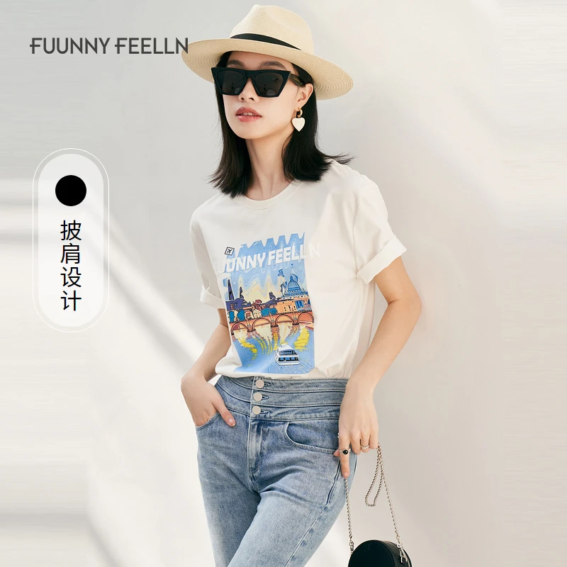 FF||仿佛t恤女圆领短袖披肩印花宽松insFM002