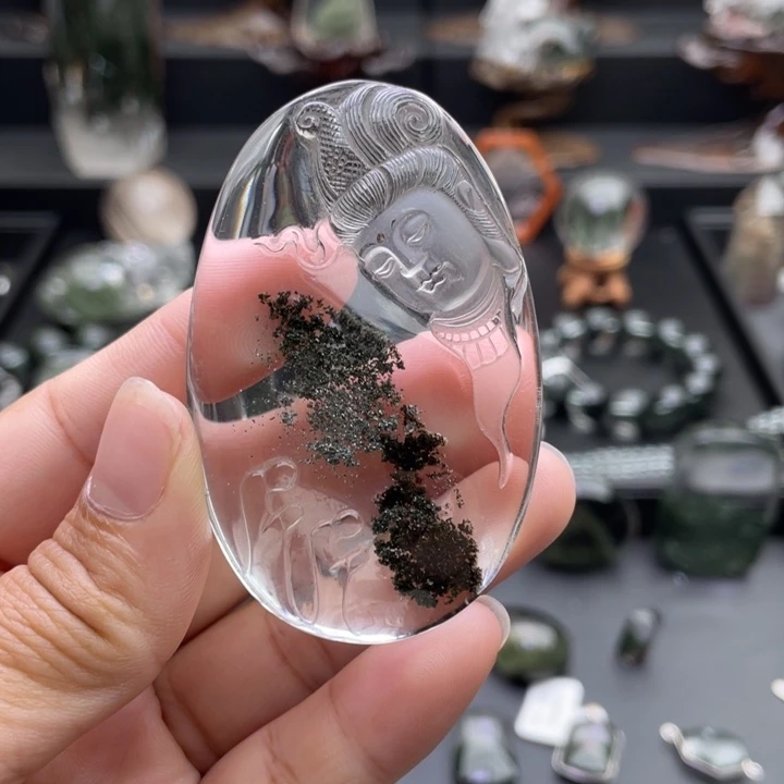 水晶颈饰未镶嵌绿幽灵吊坠定制